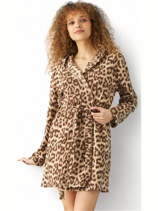 Siyah Inci Winter Women's Fleece Robe Beige