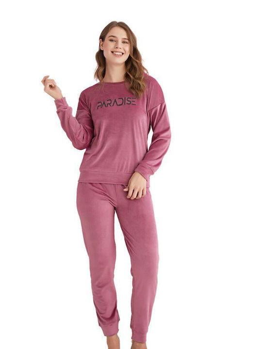 Pijamerry Winter Women's Pyjama Set Cotton Pink