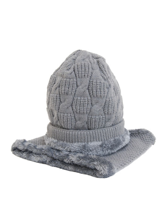 Männer Set mit Beanie Fleece Gestrickt in Gray Farbe