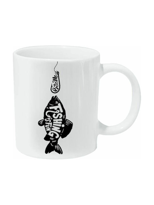 Koupakoupa Fishing Is Fun Ceramic Cup White 568ml