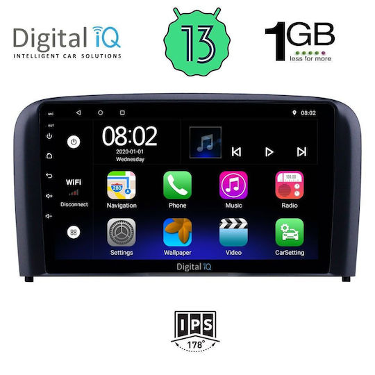 Digital IQ Ηχοσύστημα Αυτοκινήτου για Volvo S80 1998-2006 (Bluetooth/USB/WiFi/GPS/Apple-Carplay/Android-Auto) με Οθόνη Αφής 9"
