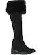 Suede Medium Heel Women's Boots with Fur Black