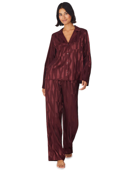 DKNY Winter Women's Pyjama Set Satin Brown