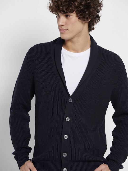Funky Buddha Men's Cardigan with Buttons Navy Blue