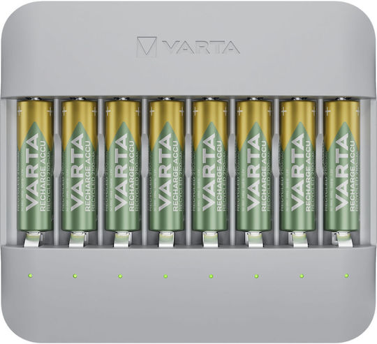 Varta Eco Charger Multi Recycled USB 8 Μπαταριών Ni-MH Μεγέθους AA/AAA Σετ με 8x AA 2100mAh σε Γκρι χρώμα