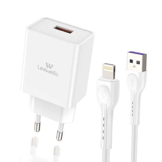 Leewello с USB-A порт и кабел Lightning 20W Бял (Lw-152)