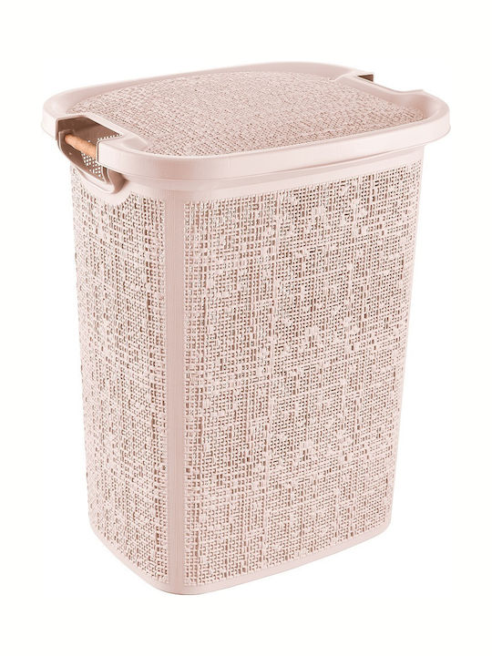 Viosarp Laundry Basket Wooden with Cap 47x39x58cm Pink