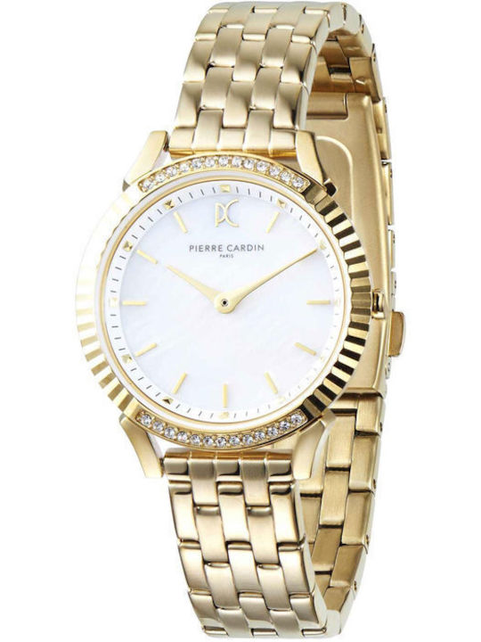 Pierre Cardin Pigalle Simplicity Crystals Γυναικείο Ρολόι Μπαταρίας με Χρυσό Μεταλλικό Μπρασελέ