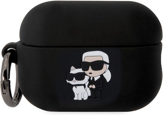 Karl Lagerfeld 3D Logo NFT Karl's Head Θήκη Σιλικόνης με Γάντζο σε Μαύρο χρώμα για Apple AirPods Pro 2