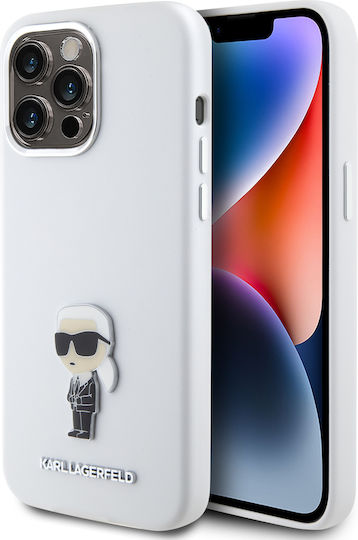Karl Lagerfeld Ikonik Metal Pin Back Cover Silicone White (iPhone 15 Pro Max)