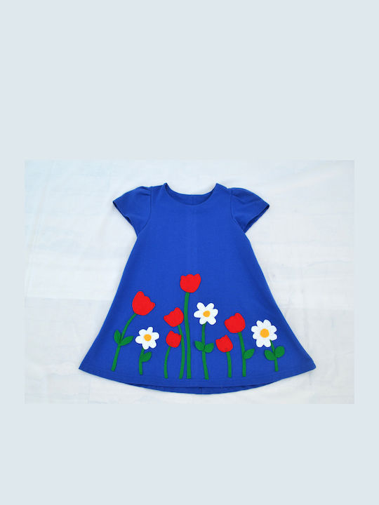 Happy Button Kids Dress Short Sleeve Blue