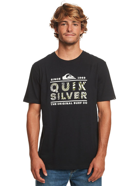Quiksilver Print T-shirt Bărbătesc cu Mânecă Scurtă Negru