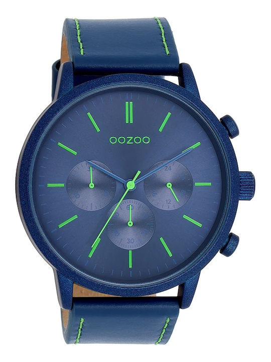 Oozoo Timepieces Ανδρικό Ρολόι 50mm Μπαταρίας με Μπλε Δερμάτινο Λουράκι