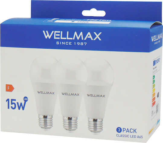 Wellmax LED крушки 15W за фасунга E27 и форма A65 Хладно бяло 1521лм 3бр