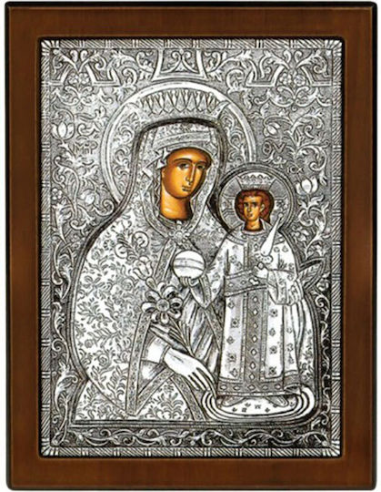 Astron Italy Silver Virgin Mary Holding the Infant Icon 23x17cm
