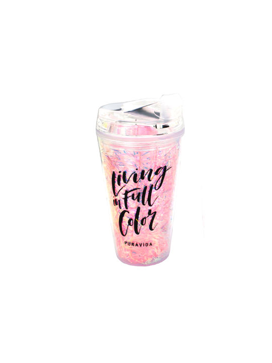 Glass made of Plastic in Pink Color with straw 700ml 1pcs