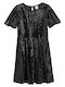 Rochie Fete Mâneca Scurtă Catifea Set Cu Accesorii Neagră
