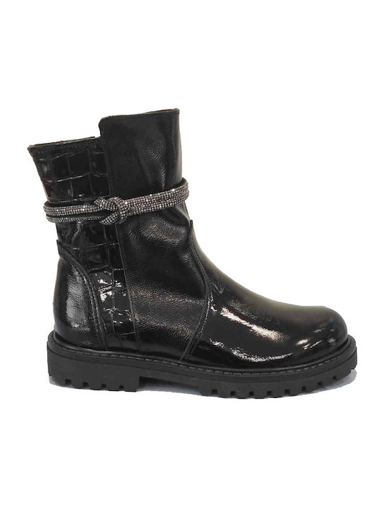 Aby Kids Leather Boots with Zipper Black