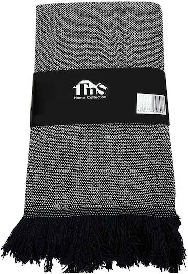 TnS Three-Seater Sofa Throw Chenille 180x270cm Black & White