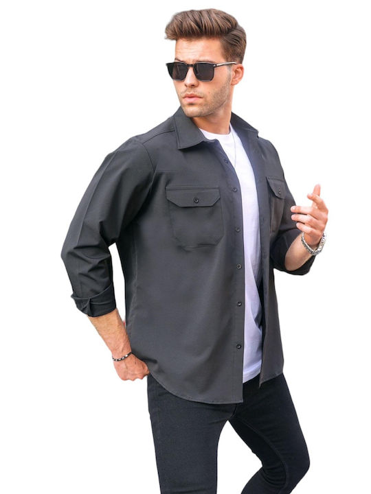 madmext Men's Shirt Overshirt Long Sleeve Black