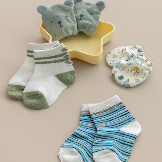 Palamaiki Geschenkset für Babys Söckchen - Handschuhe 4 für Jungen für 0-6 Monate 4Stück