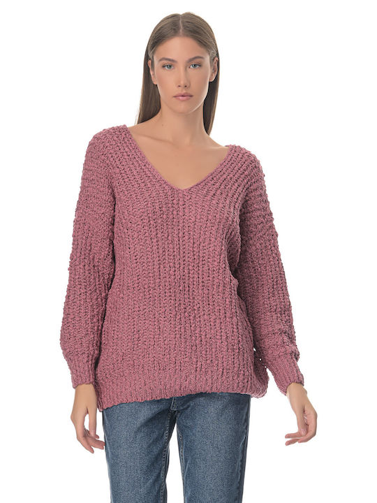 G Secret Women's Long Sleeve Sweater with V Neckline Pink