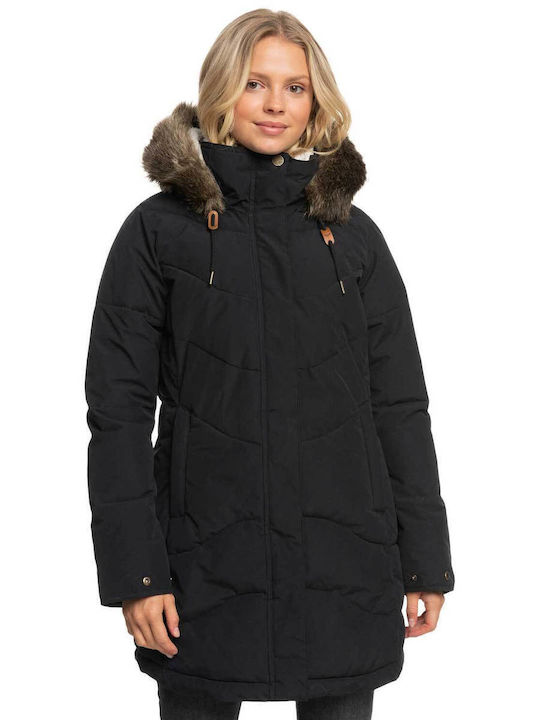 Ellie Women's Long Parka Jacket for Winter with Hood Black