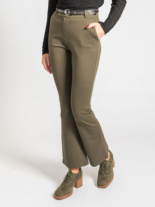 InShoes Women's Fabric Trousers Khaki