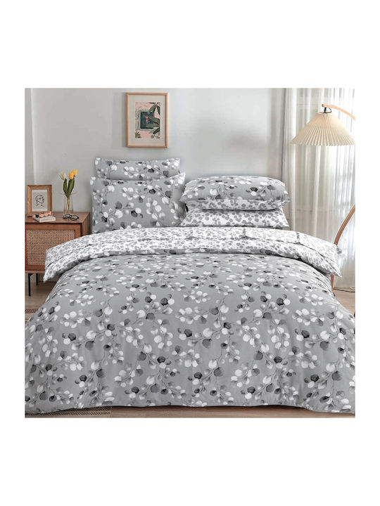 Casa Colori Grey Leaves Σετ Σεντόνια Ημίδιπλα με Λάστιχο 120x200+30εκ. Γκρι (3τμχ)