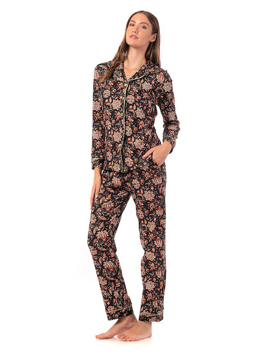 Mara-M Winter Damen Pyjama-Set Baumwolle Schwarz