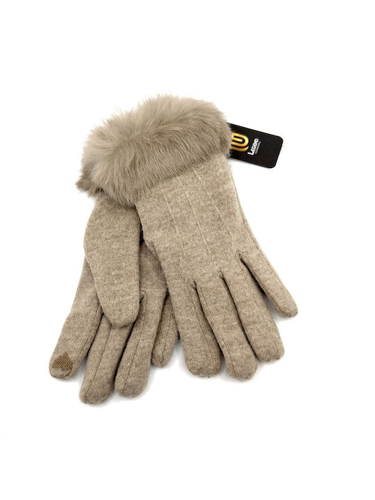 Legend Accessories Women's Woolen Touch Gloves with Fur Beige