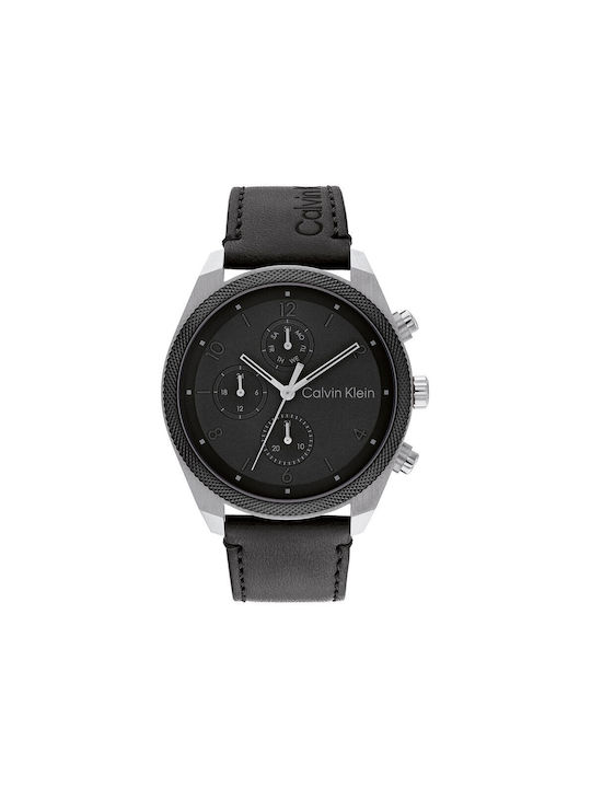 Calvin Klein Watch Chronograph Battery with Black Leather Strap