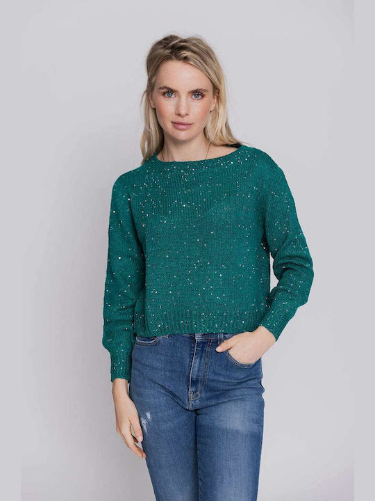 Vero Moda Damen Langarm Crop Pullover Grün