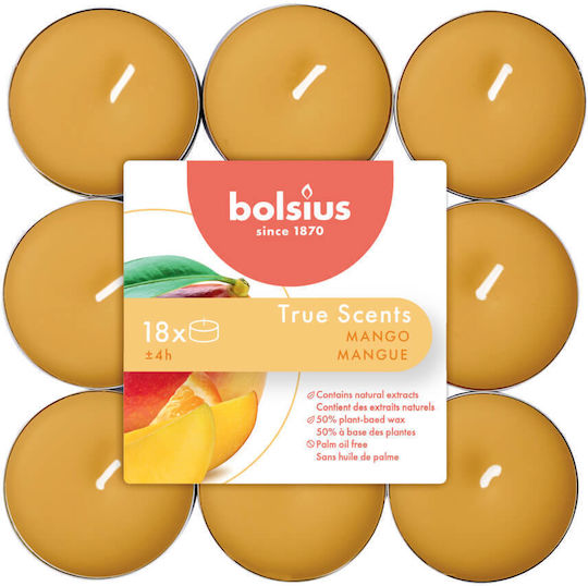 Bolsius Tealights True Scents With Mango Scent In Orange Colour Up To 4 Hours Duration 18 Pieces