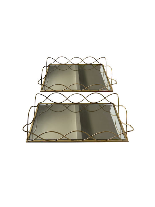 Karvounis Metallic Rectangular Decorative Tray with Mirror 2pcs