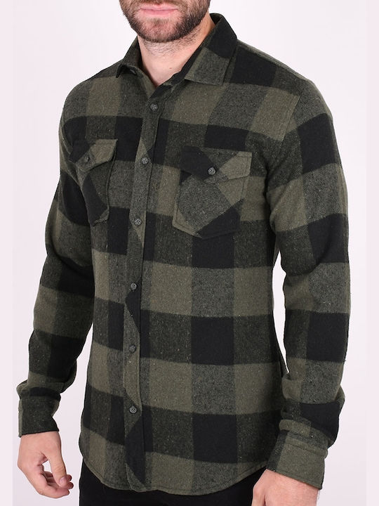 Kedi Men's Shirt Long Sleeve Checked Khaki