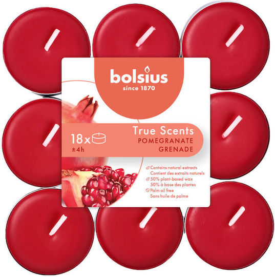 Bolsius Ρεσώ True Scents με Άρωμα Ρόδι σε Κόκκινο Xρώμα (έως 4 Ώρες Καύσης) 18τμχ