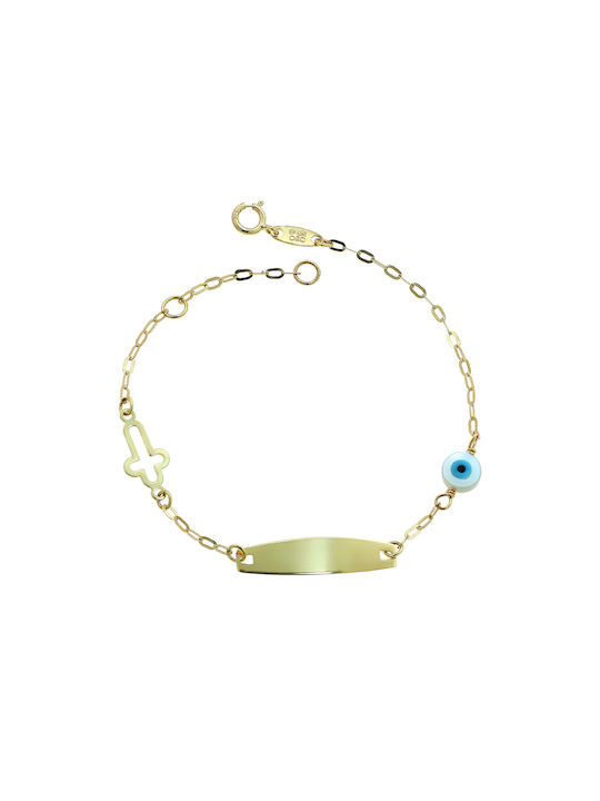 Kids Gold ID Bracelet 9K with Evil Eye for Girl