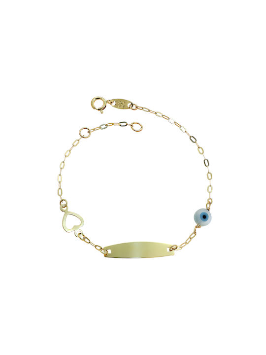 Kids Gold ID Bracelet 9K with Evil Eye for Girl