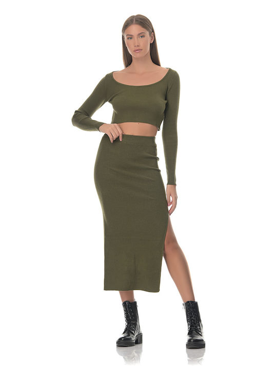 G Secret Set with Midi Skirt in Khaki color