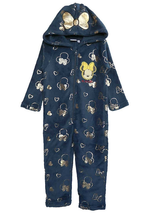 Disney Kids' One-piece Pajamas Winter Fleece Navy Blue Minnie Mouse
