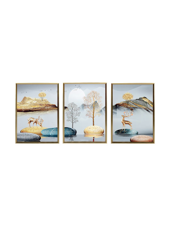 Keskor Τρίπτυχος Πίνακας Ξύλινος 150x70cm