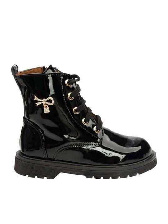 Kinderstiefel aus Lackleder mit Reißverschluss Schwarz