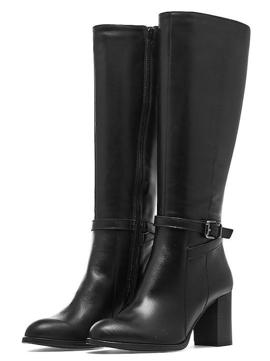 Tamaris Leder Damenstiefel mit mittlerem Absatz Schwarz