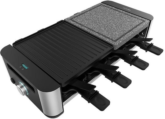 Cecotec Cheese&grill 16000 Inox Mixgrill Επιτραπέζια Ηλεκτρική Ψησταριά Raclette Λείας και Αυλακωτής Πλάκας 1400W Ανοξείδωτη με Ρυθμιζόμενο Θερμοστάτη 22x20εκ.