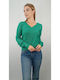 Vero Moda Women's Long Sleeve Sweater with V Neckline Green