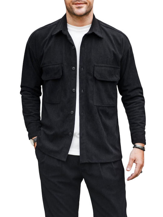 Twin Black Ανδρικό Πουκάμισο Overshirt Μακρυμάνικo Μαύρο