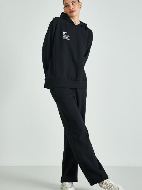 Cento Fashion Pantaloni de trening pentru femei cu cauciuc Negru