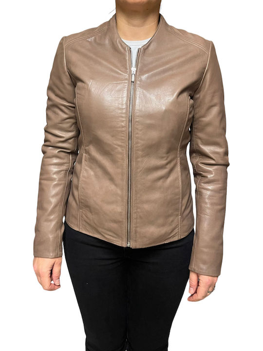 MARKOS LEATHER Women's Short Lifestyle Leather Jacket for Winter Brown