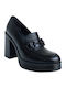 Leder Pumps mit Chunky hohem Absatz Schwarz